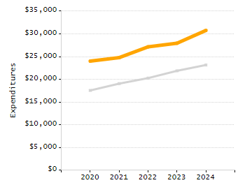 Percentage of school-aged residents enrolled in public school chart