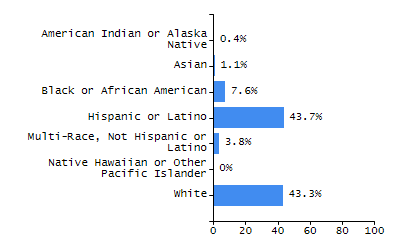Bar chart showing selected student populations. High Needs: 45.9%, Low Income: 31.5%, Students with Disabilities: 19.8%, First Language Not English: 19%, English Learners: 6.5%.