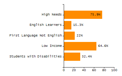 Bar chart showing student race and ethnicity percentages. White: 60.5%, Native Hawaiian or Other Pacific Islander: 0%, Multi-Race, Not Hispanic or Latino: 8.1%, Hispanic or Latino: 4.4%, Black or African American: 2%, Asian: 24.7%, American Indian or Alaska Native: 0.3%.
