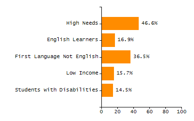 Bar chart showing student race and ethnicity percentages. White: 60%, Native Hawaiian or Other Pacific Islander: 0.2%, Multi-Race, Not Hispanic or Latino: 6.7%, Hispanic or Latino: 8.6%, Black or African American: 13.4%, Asian: 10.9%, American Indian or Alaska Native: 0.2%.