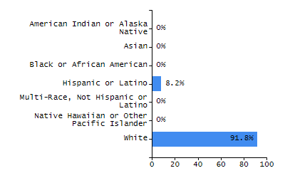 Bar chart showing student race and ethnicity percentages. White: 2.9%, Native Hawaiian or Other Pacific Islander: 0.3%, Multi-Race, Not Hispanic or Latino: 2.6%, Hispanic or Latino: 51.3%, Black or African American: 41.6%, Asian: 1.2%, American Indian or Alaska Native: 0.1%.