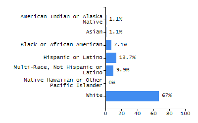 Bar chart showing selected student populations. High Needs: 45.9%, Low Income: 31.5%, Students with Disabilities: 19.8%, First Language Not English: 19%, English Learners: 6.5%.