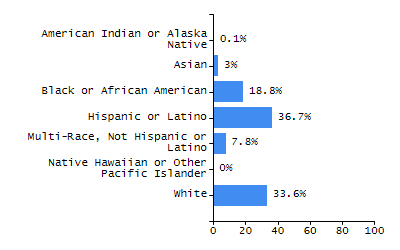 Bar chart showing selected student populations. High Needs: 45.9%, Low Income: 31.5%, Students with Disabilities: 19.8%, First Language Not English: 19%, English Learners: 6.5%.