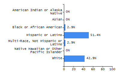 Bar chart showing student race and ethnicity percentages. White: 84.9%, Native Hawaiian or Other Pacific Islander: 0%, Multi-Race, Not Hispanic or Latino: 3.4%, Hispanic or Latino: 9.9%, Black or African American: 0.4%, Asian: 1.5%, American Indian or Alaska Native: 0%.