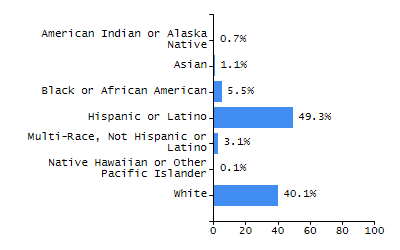 Bar chart showing selected student populations. High Needs: 45.9%, Low Income: 31.5%, Students with Disabilities: 19.8%, First Language Not English: 19%, English Learners: 6.5%.