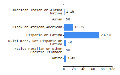 Bar chart showing student race and ethnicity percentages. White students: 71.3%, Hispanic or Latino: 16%, Black or African American: 5.9%, Multi-Race, Not Hispanic or Latino: 3.6%, Asian: 2.7%, American Indian or Alaska Native: 0.4%, Native Hawaiian or Other Pacific Islander: 0%.