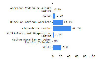 Bar chart showing selected student populations. Students with Disabilities: 21%, Low Income: 22.8%, First Language Not English: 3.6%, English Learners: 3.3%, High Needs: 39%.