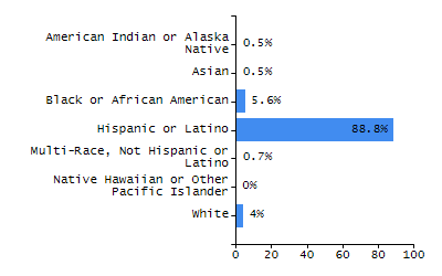 Bar chart showing student race and ethnicity percentages. White: 77.6%, Native Hawaiian or Other Pacific Islander: 0.3%, Multi-Race, Not Hispanic or Latino: 11.1%, Hispanic or Latino: 6.9%, Black or African American: 2.8%, Asian: 1.4%, American Indian or Alaska Native: 0%.