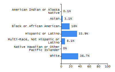 Bar chart showing selected student populations. High Needs: 45.9%, Low Income: 31.5%, Students with Disabilities: 19.8%, First Language Not English: 19%, English Learners: 6.5%.
